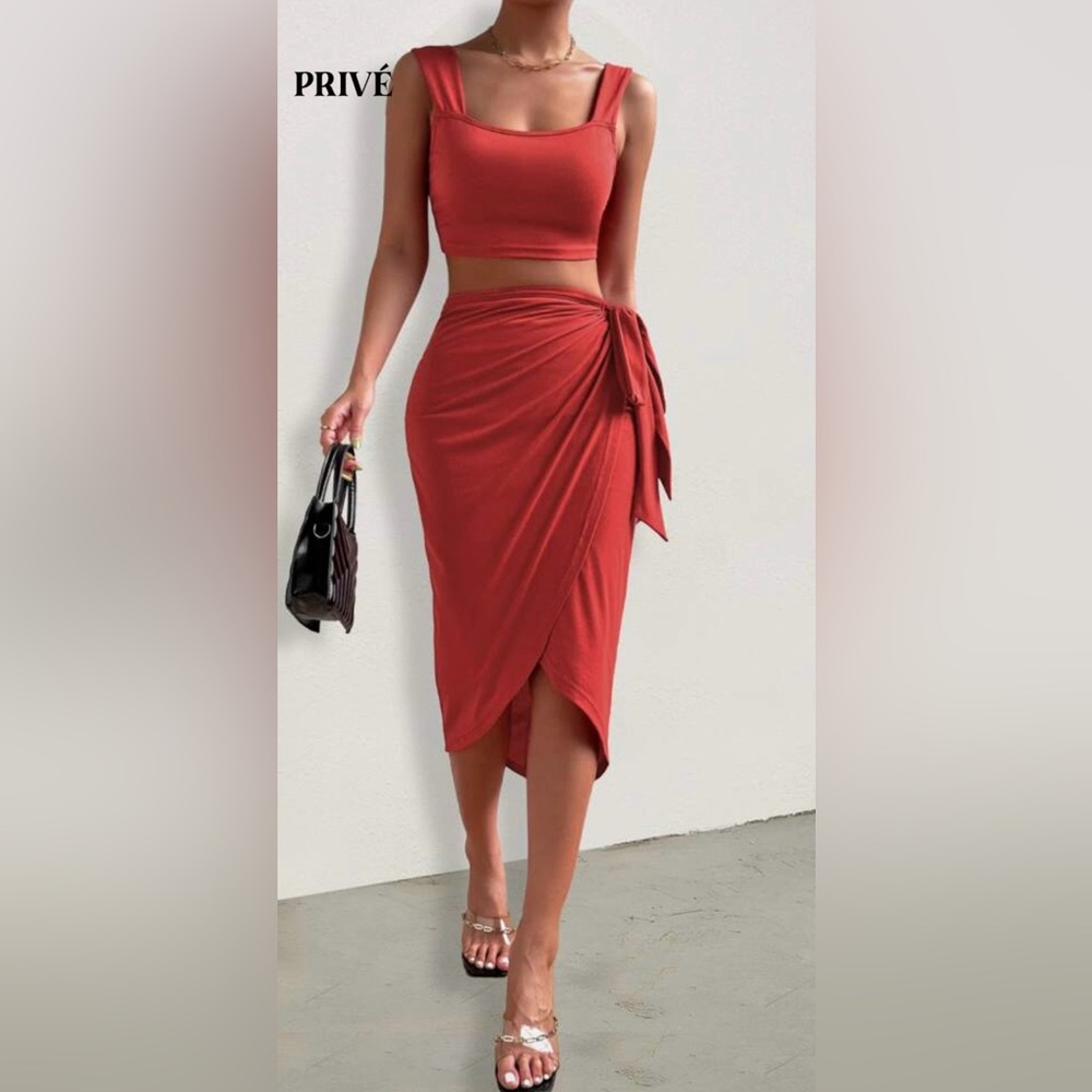 Two Piece Burnt Orange Skirt Set by SHEIN